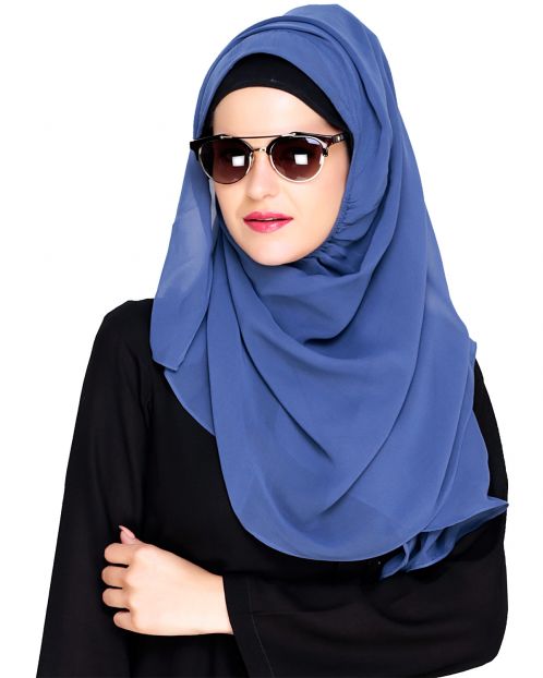 Plain Steal Blue Instant Hijab