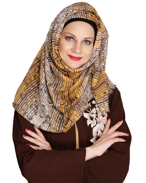 Yellow Striped and Printed Hijab