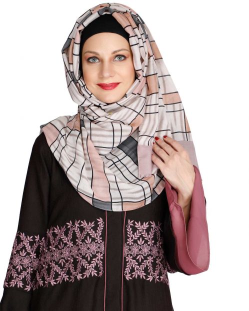 Geometric Colour Block Pink Casual Hijab