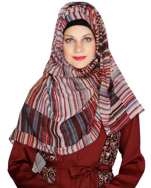 Red Multi Stripes Casual Hijab
