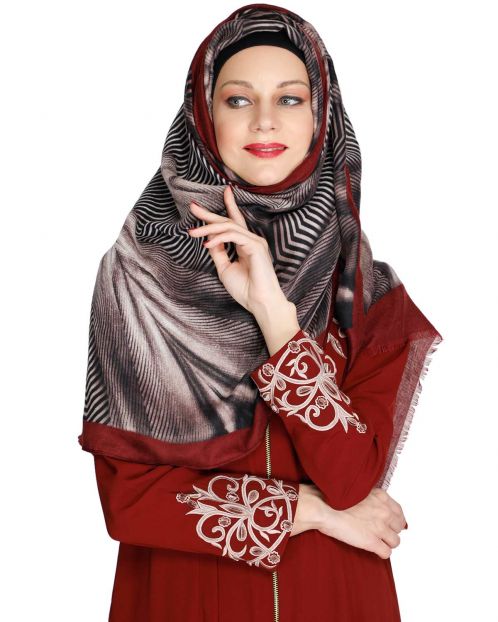 Abstract stripes Maroon Printed Hijab