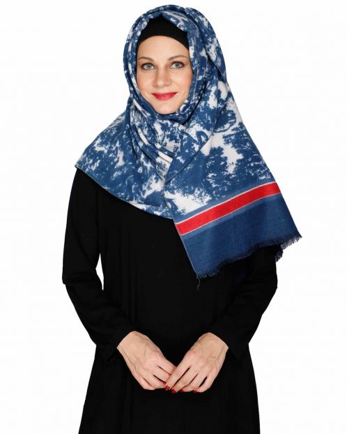 Blue Marble Print Solid Border Hijab