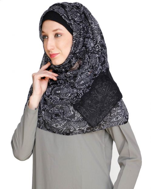 Paisley Printed Black Hijab