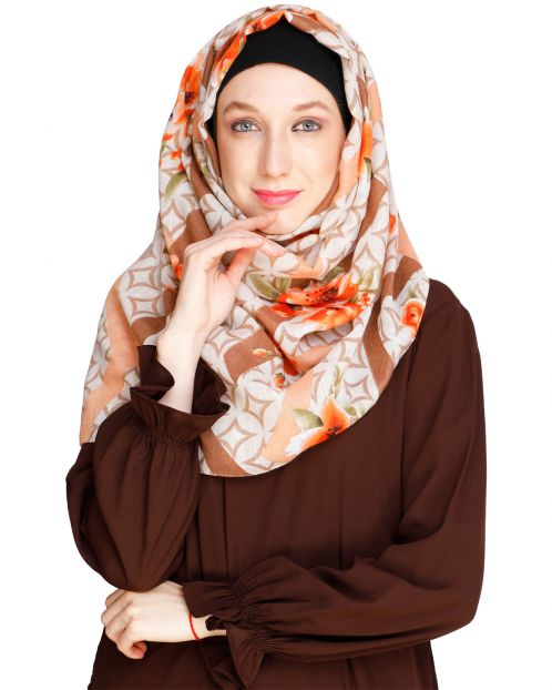 Floral Geogmetric Beige Hijab