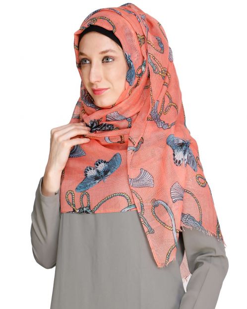 Kota silk Printed Peach Hijab