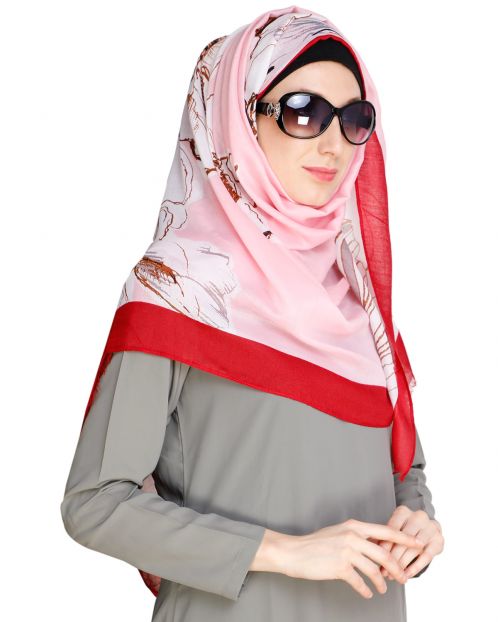 Printed Solid Border Pink Hijab