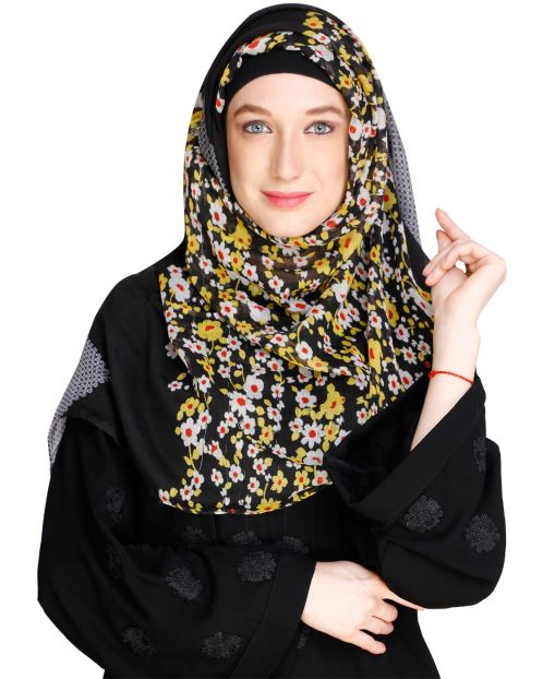 Floral Black Polka Hijab