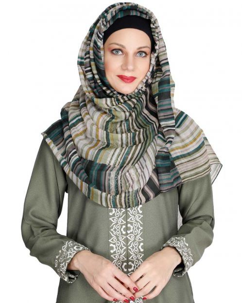 Green Multi Stripes Hijab
