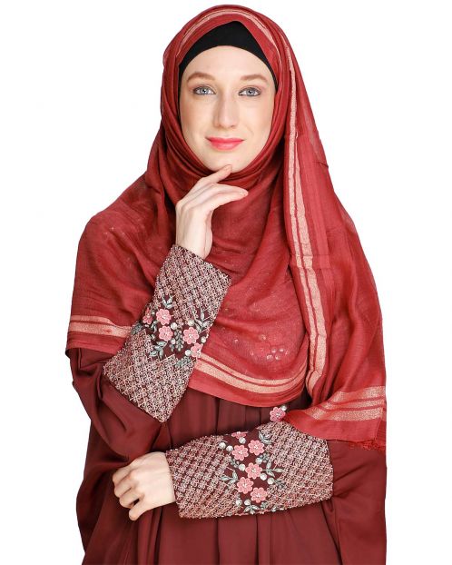 Golden Border Solid red colour Hijab