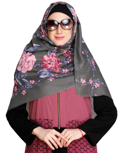 Ombre Floral Printed Grey Hijab