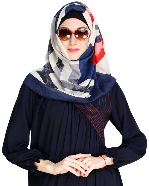 Graphic Pattern Blue Hijab