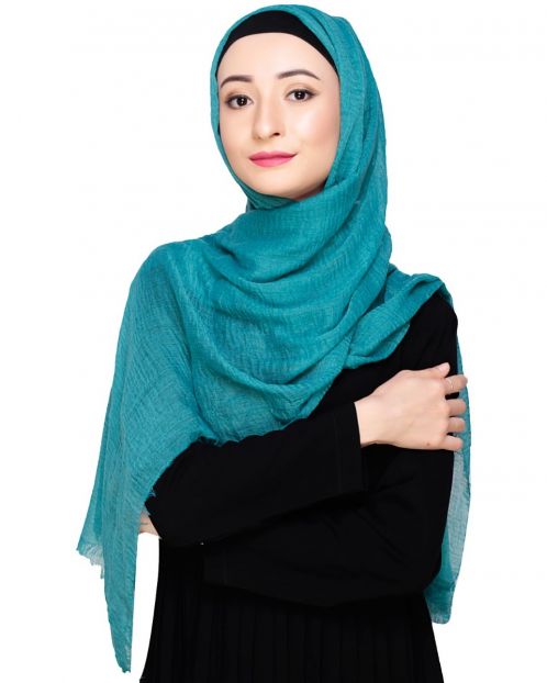 Crinkled Cotton Teal Hijab