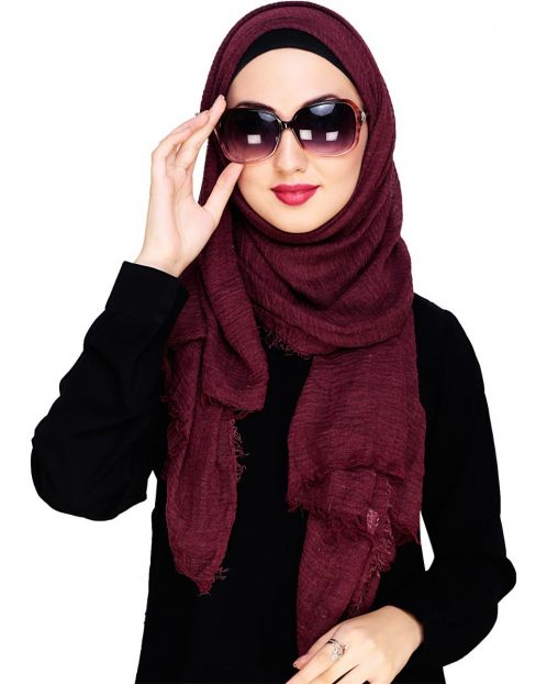 Crinkled Cotton Maroon Hijab