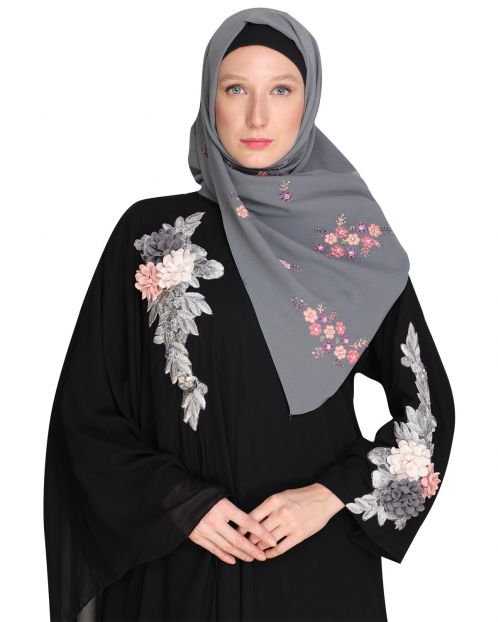 Floral bootis Grey Hijab