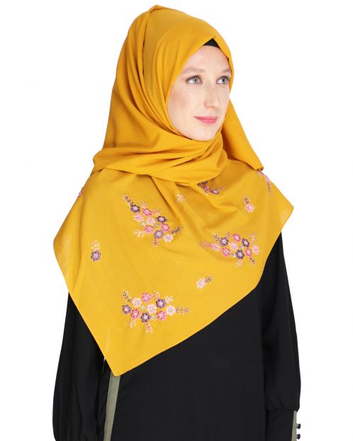 Floral bootis Mustard Hijab